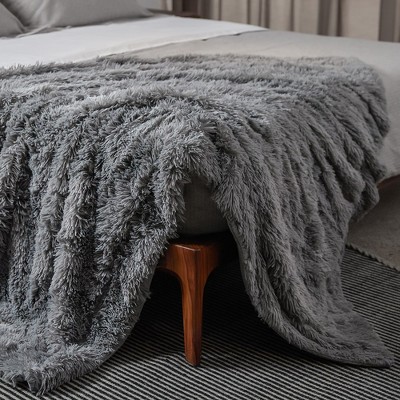 Silver Reversible Faux Fur Shaggy Throw Blanket 50" x 60"