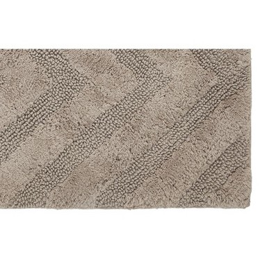 Beige Cotton Tufted Anti-Skid Bathroom Rug 21" x 34"