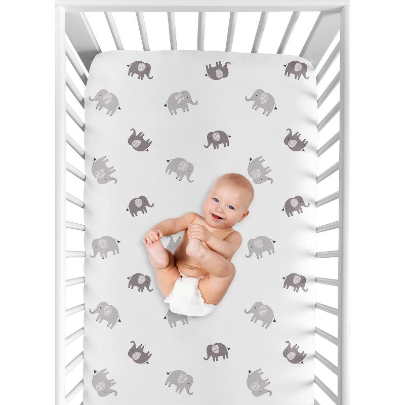 Sweet Jojo Designs Gender Neutral Unisex Baby Fitted Crib Sheet Boho Elephant Grey White, 5 of 8