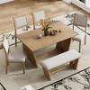 6-Piece Retro Dining Set, 1 Rectangular Table with Designed Trestle Base and 4 Upholstered Chairs and 1 Bench for Dining Room and Kitchen - 2 of 4