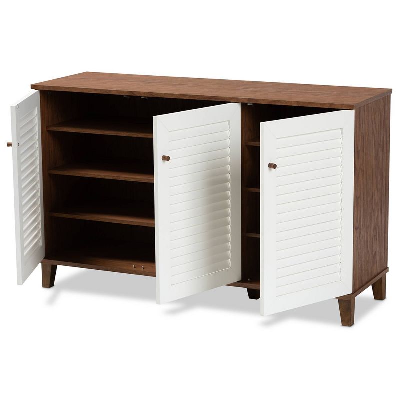Coolidge 8 Shelf Wood Shoe Cabinet White/Walnut - Baxton Studio, 3 of 11