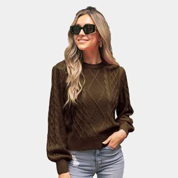 Women's Cable Knit Long Bishop Sleeve Sweater - Cupshe