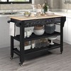 57 Inch Rolling Kitchen Island with Storage, Large Kitchen Cart with Solid OAK Wood Top & 2 Drawers, Kitchen Island Cart On Wheels Wine & Spice Rack - 2 of 4