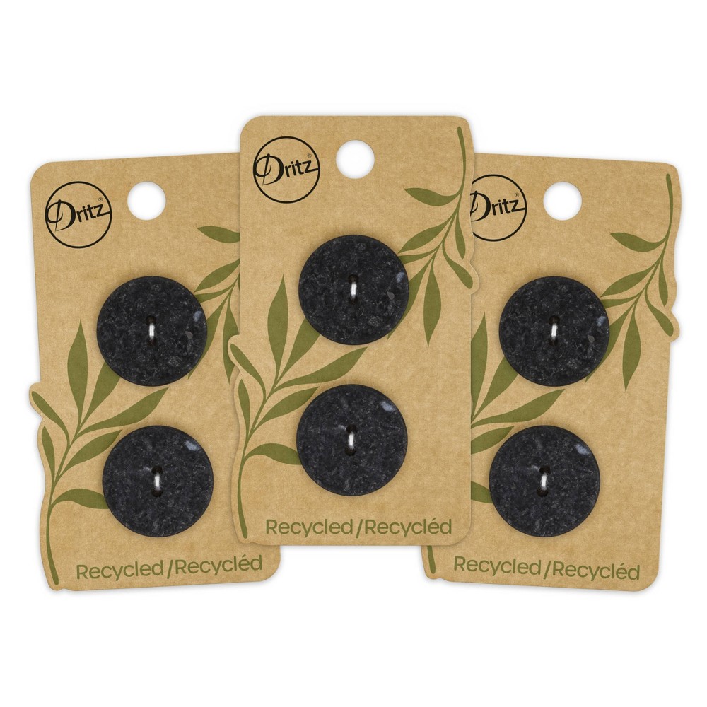 Dritz 23mm Recycled Cotton Round Buttons Black: Sewing Fasteners, Plastic, 6 Pieces, Sew On
