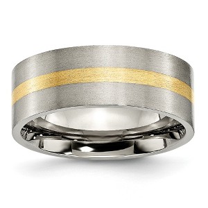 Black Bow Jewelry Titanium and 14K Gold, 8mm Flat Unisex Satin Finish Comfort Fit Band - 1 of 4