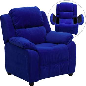 Emma and Oliver Deluxe Padded Contemporary Kids Recliner with Storage Arms
