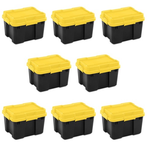 Sterilite 18319y04 20 Gallon Heavy Duty Plastic Storage Container Box With Lid And Latches Yellow Black 8 Pack Target