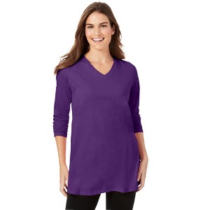 Woman Within Perfect Long-Sleeve V-Neck Tunic - 1 of 4