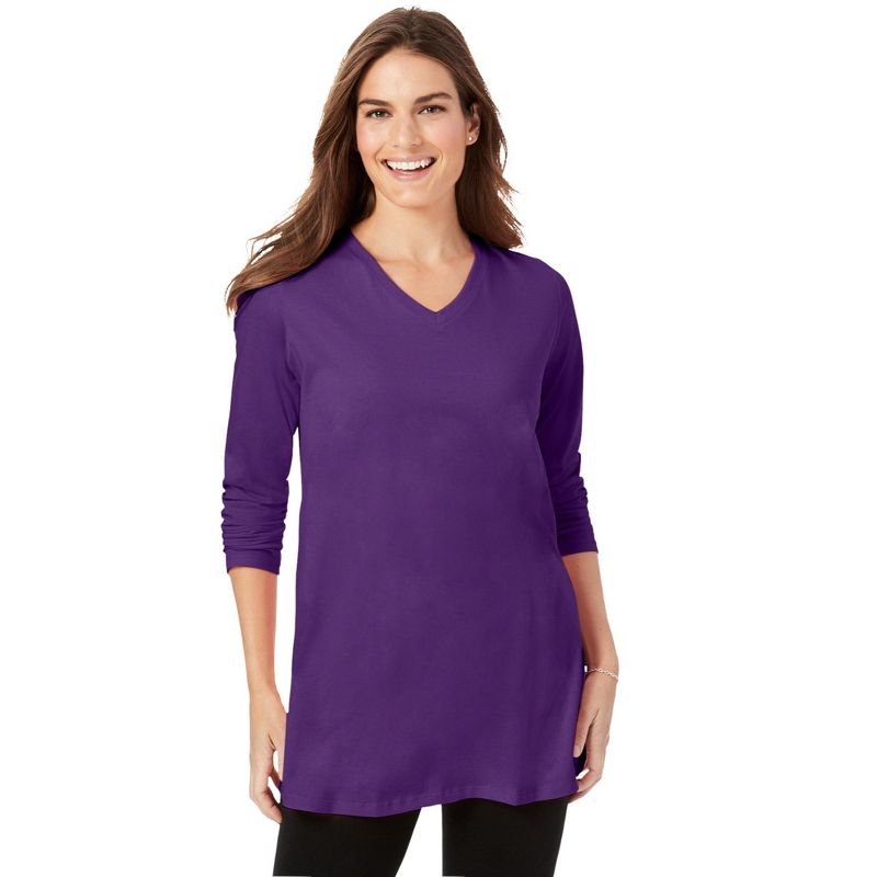 Woman Within Women's Plus Size Perfect Long-Sleeve V-Neck Tunic, 1 of 2
