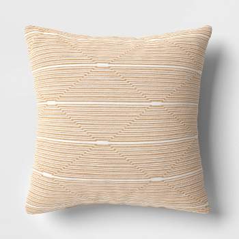 18"x18" Diamond Stripe Square Outdoor Throw Pillow Tan - Threshold™