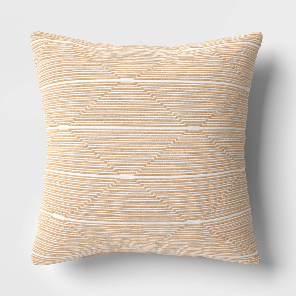 Photos - Pillow 18"x18" Diamond Stripe Square Outdoor Throw  Tan - Threshold™