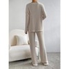 Soft Lounge Sets for Women 2 Piece Rib Texture Knit Pajama Sets Long V Neck Tops with Pull On Pants Fall/Winter Lounge Outfits Cozy Pajama Sets - 2 of 4