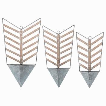 Transpac Metal 22 in. Silver Spring Arrow Container Wall Art Set of 3