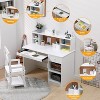 Kids Desk and Chair Set, Wooden Study Table with Storage Shelf, Bulletin Board, Keyboard Stand and Pen Holder, Children School Learning Desk Set - 3 of 4