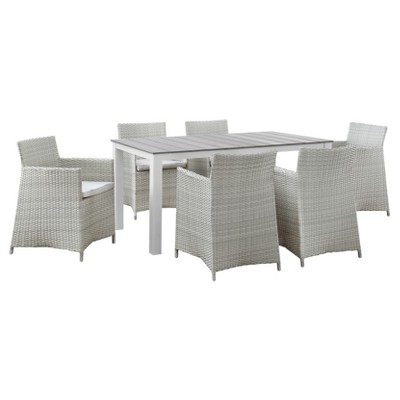 Junction 7pc Rectangle All-Weather Wicker Patio Dining Set - Gray/White - Modway