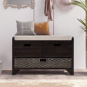 Storage Bench With Removable Basket 2 Drawers, Fully Assembled Shoe Bench With Removable Cushion, Storage Bench - 1 of 4