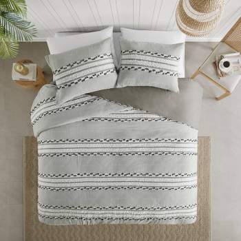 Full/QueenLennon Organic Cotton Jacquard Comforter Set Charcoal Gray: Farmhouse Style, OEKO-TEX Certified, 3-Piece Set