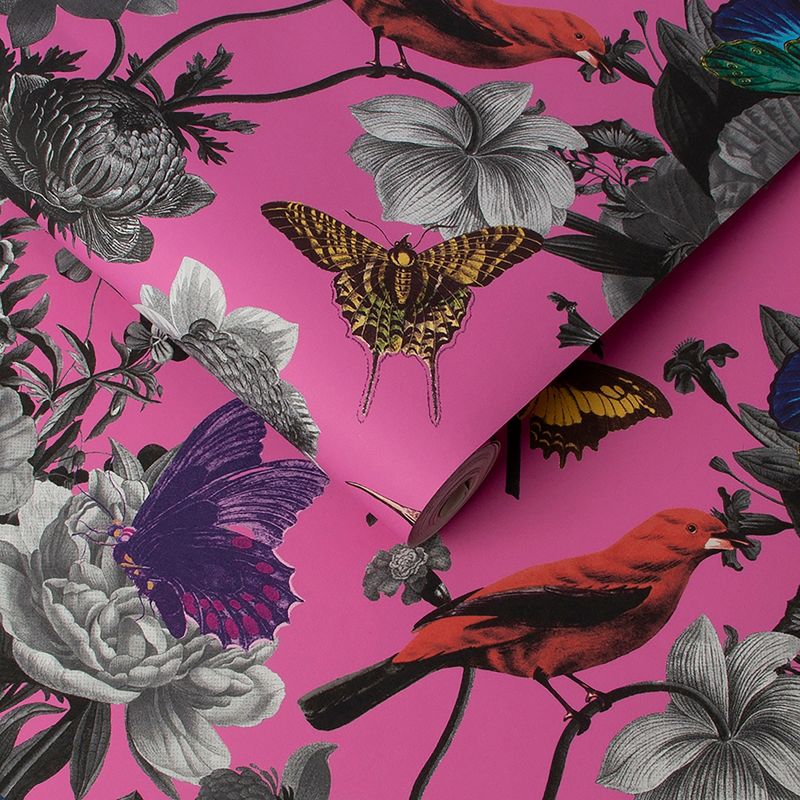 Jardin Magenta Pink Floral Birds Paste the Wall Wallpaper, 3 of 5