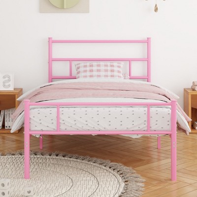 VECELO Twin/Full/Queen Metal Platform Bed Frame with Storage, Industrial Bed Frame with Headboard and Footboard, No Box Spring Needed, Easy Assembly
