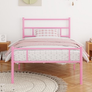 VECELO Twin/Full/Queen Metal Platform Bed Frame with Storage, Industrial Bed Frame with Headboard and Footboard, No Box Spring Needed, Easy Assembly - 1 of 4