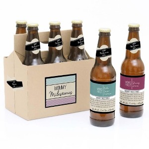 Big Dot of Happiness Mommy's First Milestones - Decorations for Women - 6 Beer Bottle Label Stickers and 1 Carrier - 1 of 4