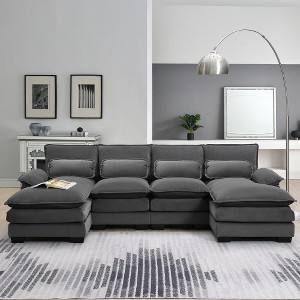 Ridstar Modern 6-seat U-shaped Sectional Sofa with Waist Pillows For Living Room & Apartment-Gray - 1 of 4
