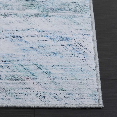 Tacoma Gray and Aqua Machine Washable Synthetic Runner Rug