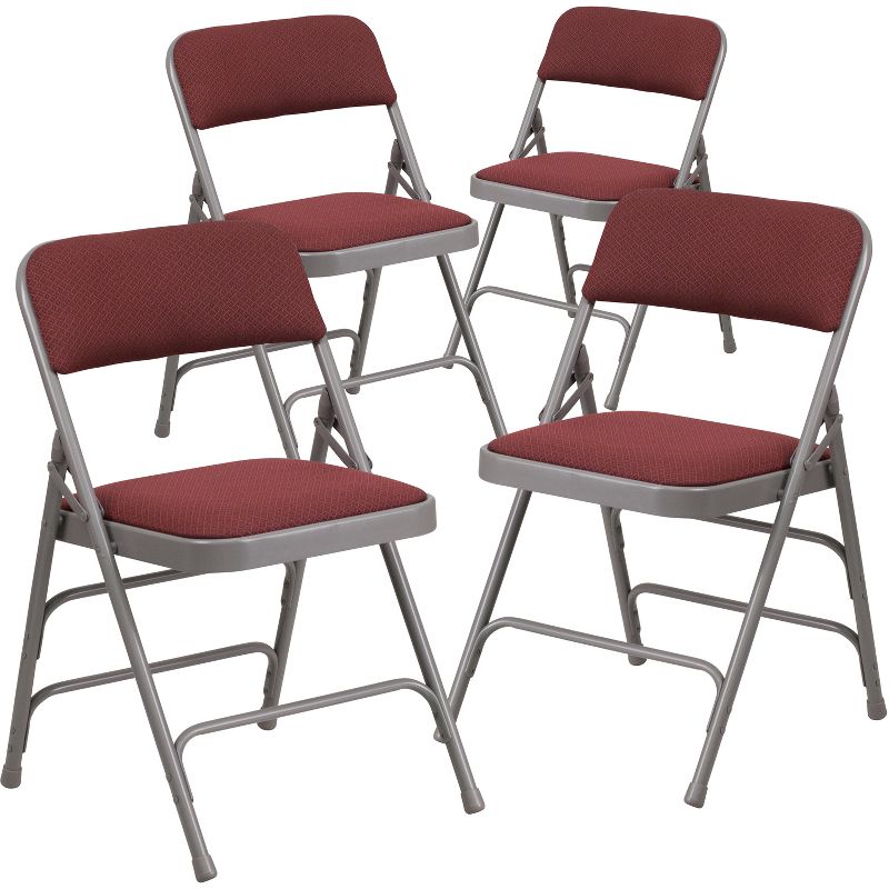 Emma and Oliver 4 Pack Curved Triple Braced & Double Hinged Fabric Upholstered Metal Folding Chair, 1 of 8