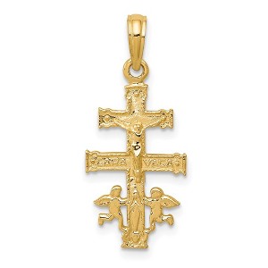 Black Bow Jewelry 14k Yellow Gold Small Caravaca Crucifix Cross Pendant, 11 x 26mm - 1 of 4