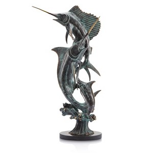 SPI Home Brass Grand Slam Marlin and Sailfish Figurine – 24" Nautical Display for Ocean-Inspired Interiors - 1 of 4