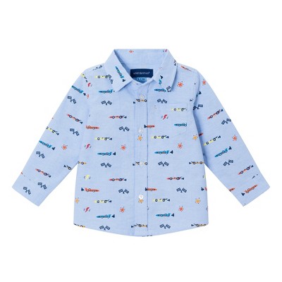 Image of Andy & Evan Infant  Lt Blue Chambray Racecar Buttondown Shirt, Size 9-12 Months.
