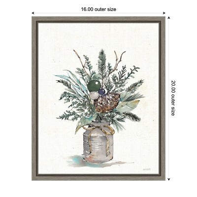 Seasonal Charm Greenery Christmas Vase Canvas Wall Art in Grey Frame