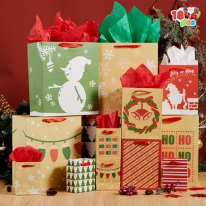 Joyfy 18 Pack Christmas Gift Bags, Kraft Treat Candy Bags with Assorted Sizes for Xmas Holiday Gifts Present Wrapping Treats Decoration - 1 of 4