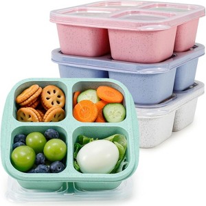 BRINJOY 4-Piece Lunch Box Set - 4 Compartment Wheat Straw Reusable Snack Containers for Kids and Adults, Microwave and Dishwasher Safe - 1 of 4