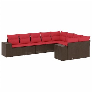 vidaXL 9 Piece Patio Sofa Set with Cushions Brown Poly Rattan - 1 of 4