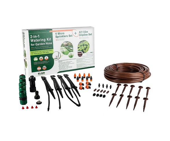 2 - In -1 Watering Kit - Micro Sprinklers And Dripline Set - Black - Elgo