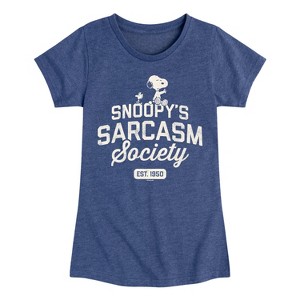 Girls' - Peanuts - Snoopy Sarcasm Society Fitted Short Sleeve Graphic T-Shirt - 1 of 4