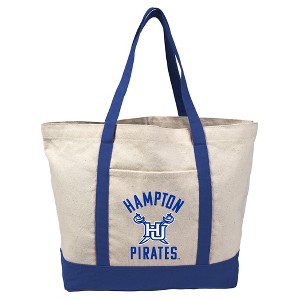 Hampton University Pirates Arched School Name Canvas Tote Bag With External Pocket, Reusable Shoulder Bag for Shopping, School, Beach - 1 of 4