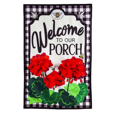 Evergreen Flag Welcome to Our Porch Geraniums House Linen Flag 28 x 44 Inch Double Sided Durable Outdoor Flag For Homes and Gardens