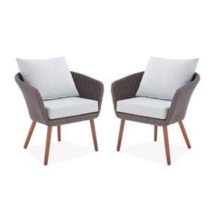 2pk All-Weather Wicker Athens Outdoor Chairs with Cushions Brown - Alaterre Furniture: Sturdy Patio Seating - 1 of 4