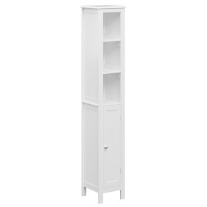 MOONRIVER 66.92" Tall Slim Bathroom Storage Cabinet, White Freestanding Cabinet with 1 Door,Open Compartments & Anti-Tip Device for Small Spaces - 1 of 4