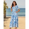 Seta T Women's Floral Short Flutter Sleeve V Neck Smocked High Waist Flowy Maxi Dress - 3 of 4