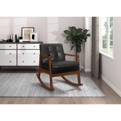 CAVINAS Faux Leather Glider Rocking Chair with Mid-Height Button Tufted Backrest,Upholstered Rocking Chair,Nursery Accent Chair for Bedroom