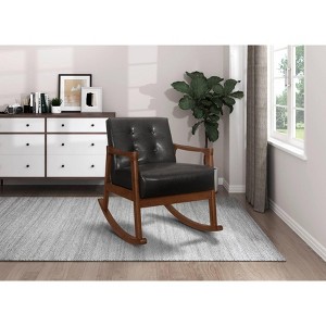 CAVINAS Faux Leather Glider Rocking Chair with Mid-Height Button Tufted Backrest,Upholstered Rocking Chair,Nursery Accent Chair for Bedroom - 1 of 4
