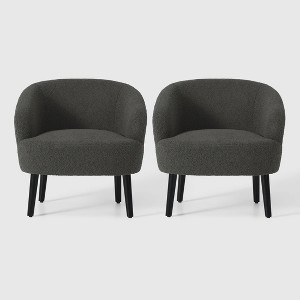 WestinTrends Alexandria 29" Wide Mid Century Modern Faux Shearling Barrel Accent Arm Chair (Set of 2) - 1 of 4