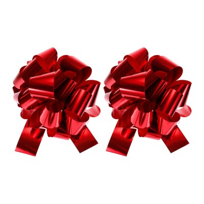 Unique Bargains Bright Durable Metallic Gift Wrapping Large Pull Bow for Wedding 2 Pcs Red 16 inch