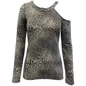 I.N.C International Concepts Womens Asymmetrical Animal-Print One Shoulder Blouse, Grey, Medium - 1 of 1