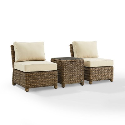 Bradenton 3pc Outdoor Wicker Set with Side Table & Armless Chairs - Weathered Brown/Sand - Crosley
