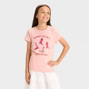 Girls' Short Sleeve Cowboy Boots Graphic T-Shirt - Cat & Jack™ Soft Pink - 1 of 4