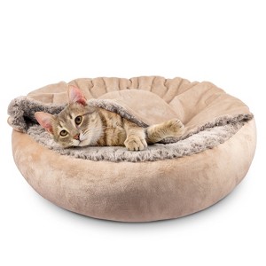 JOEJOY Dog Beds for Small Medium Dogs, Cozy Cuddler Luxury Puppy Pet Bed with Blanket Attached, Donut Round Calming Anti-Anxiety Dog Burrow Cave Bed - 1 of 4